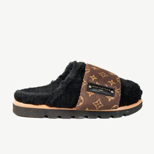 Louis Vuitton 2022 Pool Pillow Comfort Mules in Black Shearling & Monogram Nylon